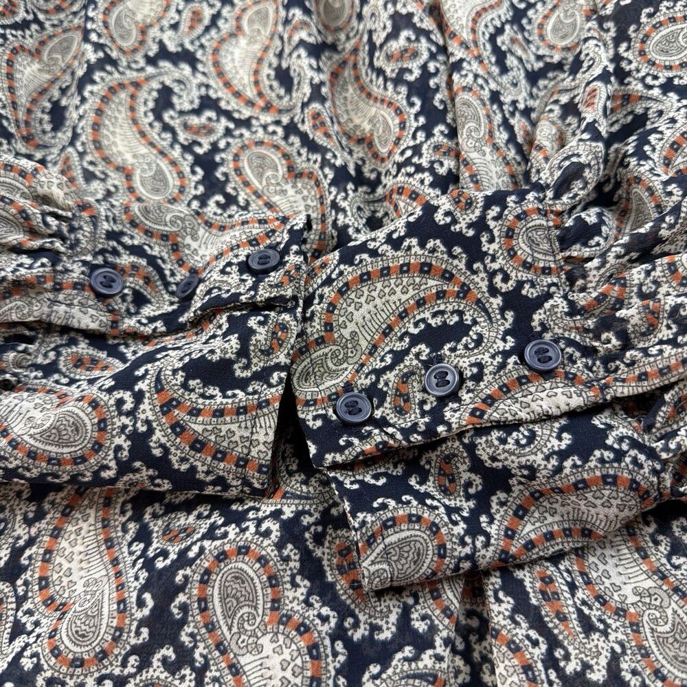 Banana Republic Ruffle Blouse XL Sheer Paisley Bishop Sleeve Dark Academia Poet - Picture 4 of 9